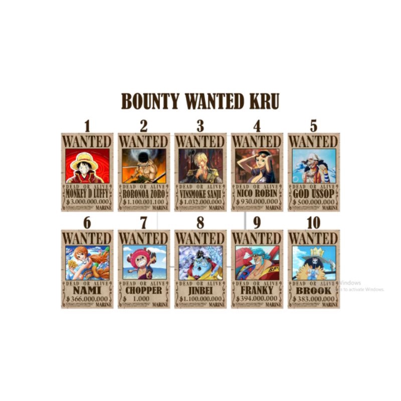 Jual Poster lembaran Bounty Onepiece 1 set isi 10 lembar Berbagai ...
