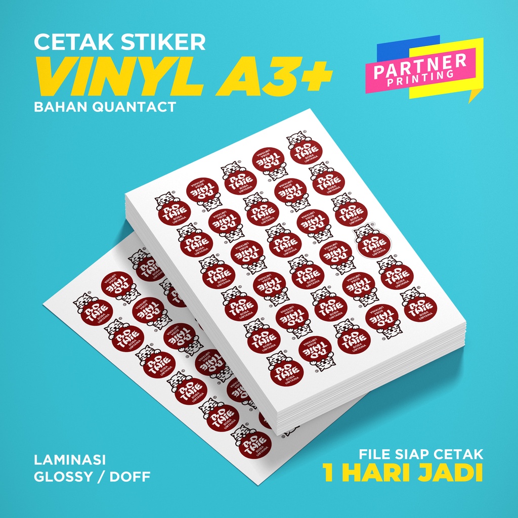 Jual CETAK / PRINT STIKER VINYL A3+ LEMBARAN/SATUAN / BAHAN QUANTAC
