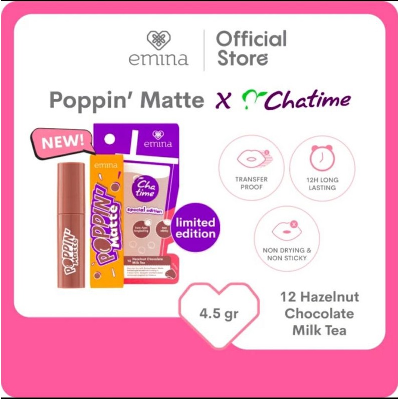 Jual EMINA POPPIN MATTE X CHATIME 12 HAZELNUT CHOCOLATE MILK TEA