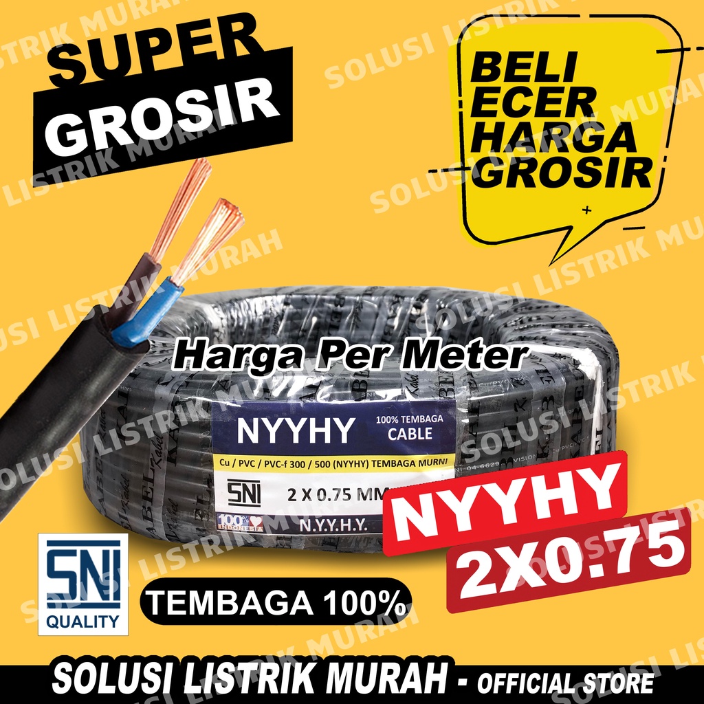 Jual Kabel Listrik Nyyhy Sni Serabut Tembaga 2x0 75 2x0 75 Meteran Nyy