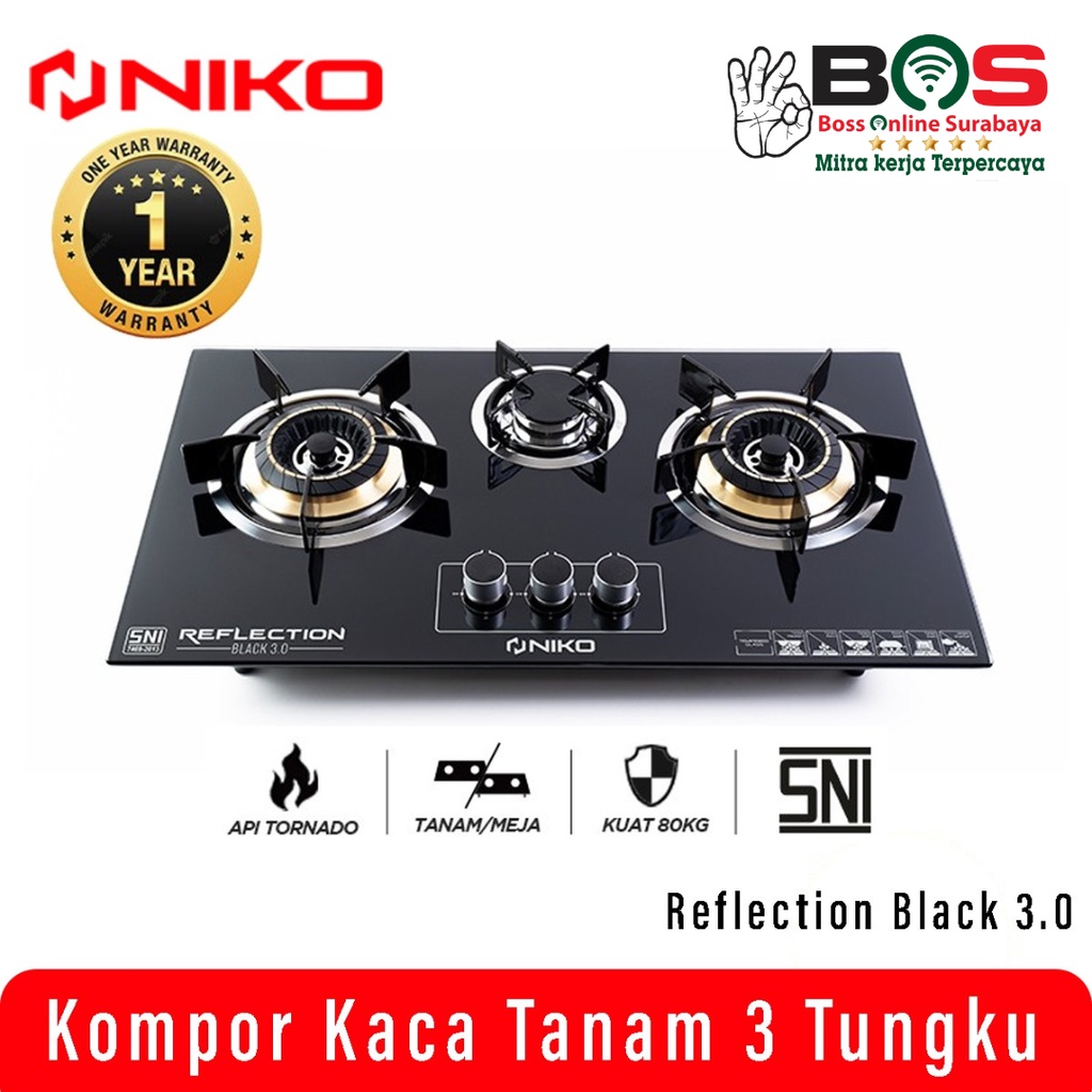 Jual Niko Kompor Kaca Tungku Gas Reflection Black Kompor Tanam