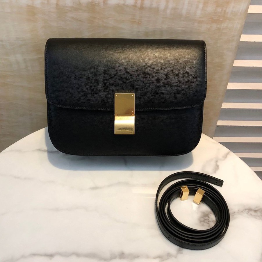 100 genuine Celine bag female cow leather classic small tofu bag black shoulder bag