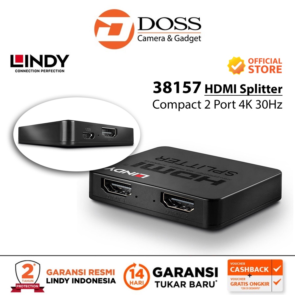 Jual Lindy 38157 HDMI Splitter Compact 2 Port 4K 30Hz Shopee Indonesia