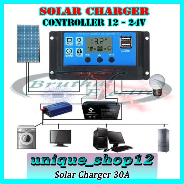 Jual Solar Cell Charge Controller 20A 30A Solar Cell Tenaga Surya 12v