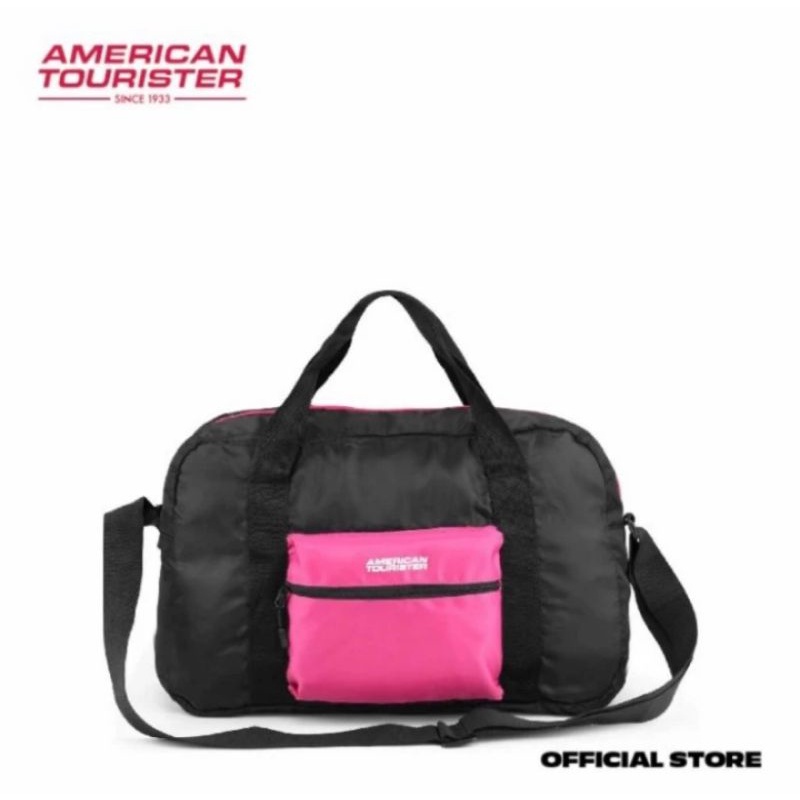 Jual American Tourister Travel Foldable Sholder Bag Duffle Black Pink Shopee Indonesia