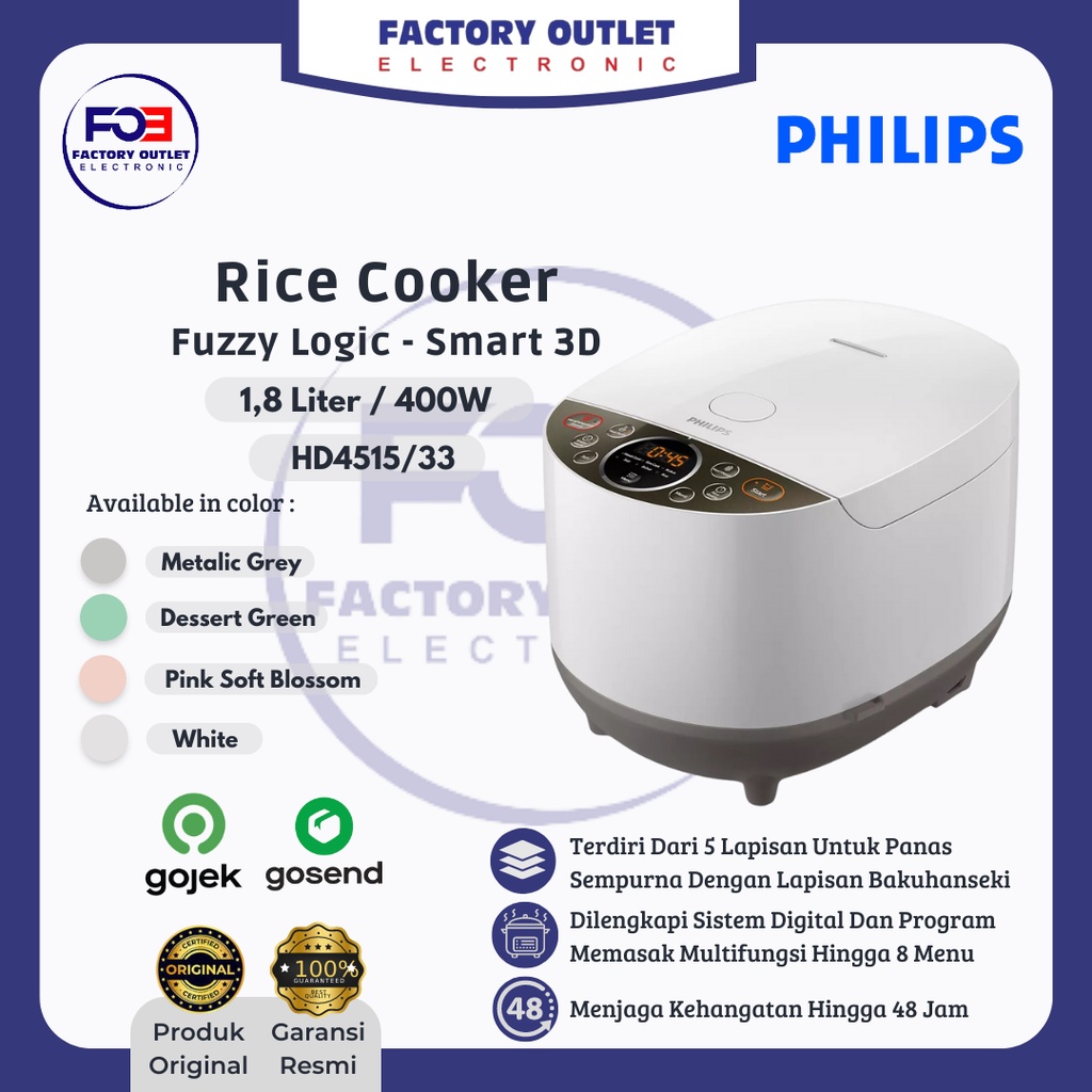 Jual Philips Digital Rice Cooker HD4515/33 Fuzzy Logic Bakuhanseki