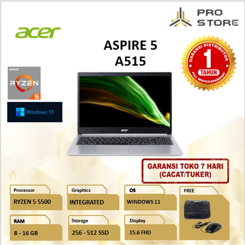 Jual Laptop Acer Aspire 5 A515 Fhd Ips Ryzen 5 5500 Ram 16gb 512gb Ssd Vega7 W11 Shopee Indonesia 