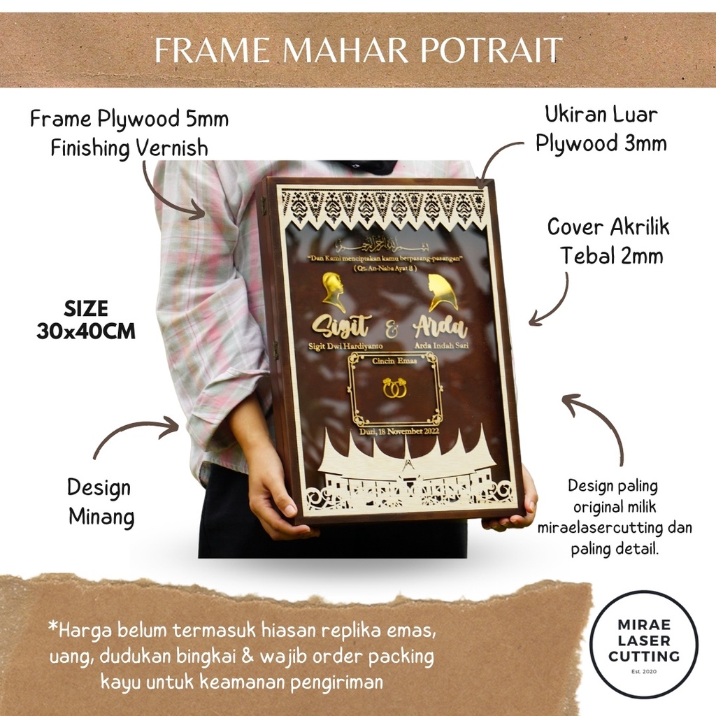 Jual Bingkai Mahar Pernikahan Mahar Lasercut Pigura 30x40cm Mahar ...