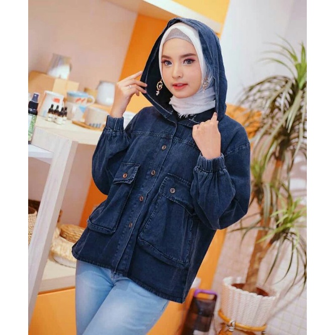 Jual Hoodie Jacket Jeans dark blue biru gelap sweater Jeans wash import fit to XXL kancing LD120 cewe new Shopee Indonesia