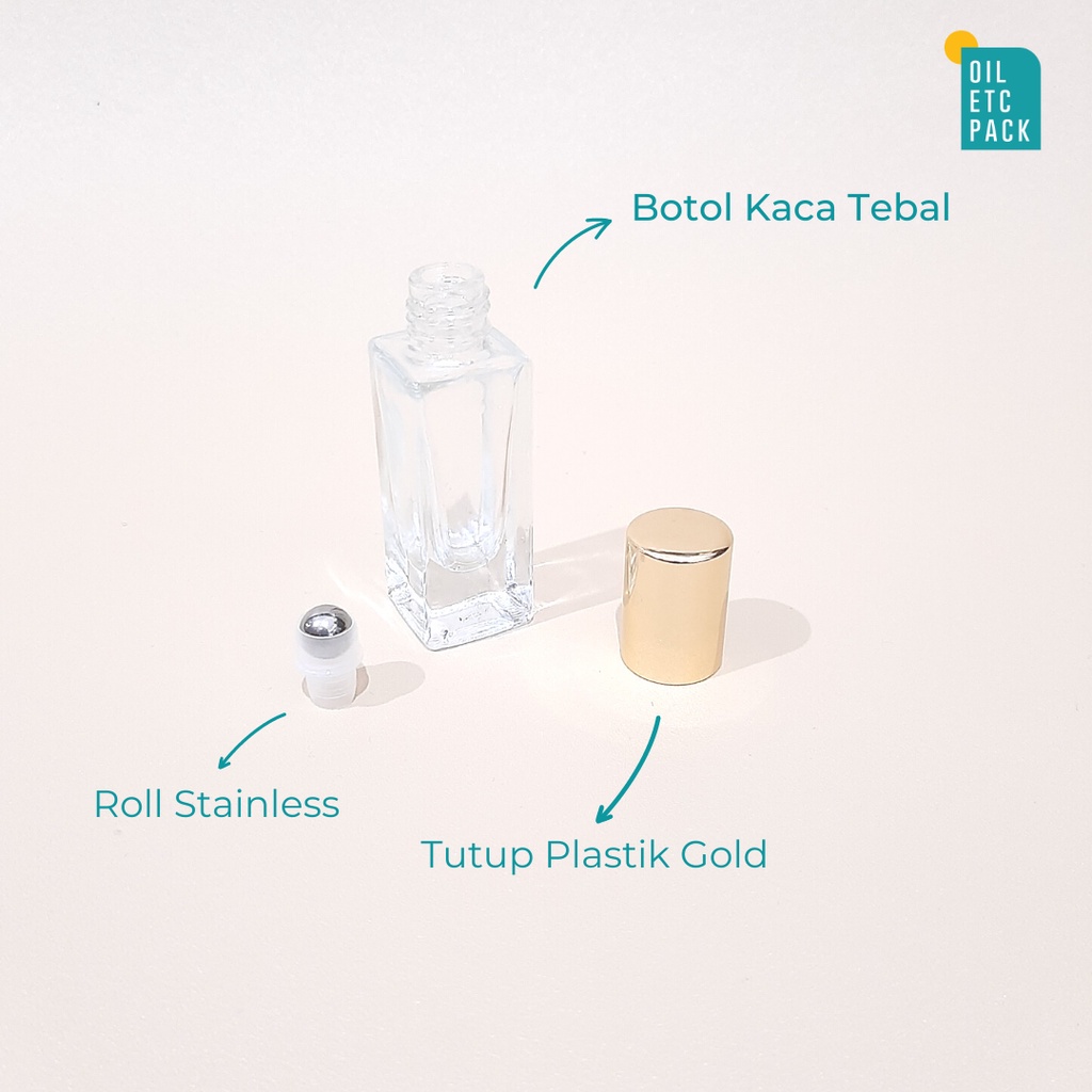 Jual Botol Roll Kaca Kotak Gold 5ml / Roller Stainless / Wadah Kosong ...