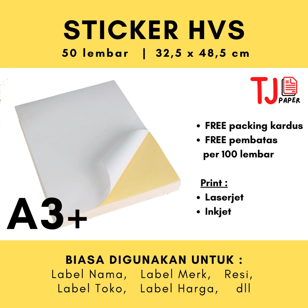 Jual Sticker HVS / Cromo isi 50 lembar A3 / A3+ (Sticker Doff / Sticker ...