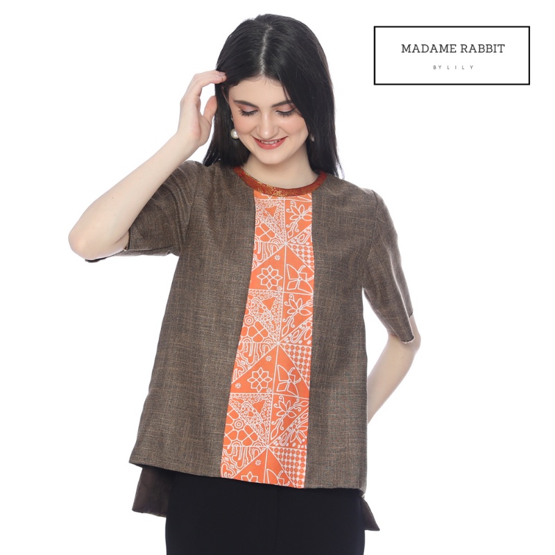 Jual Blus Batik Wanita Madame Rabbit Baju Kerja Candy Orange Furing ...