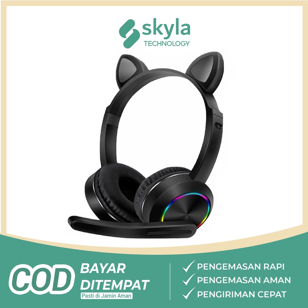 Jual Headset Gaming LED Telinga Kucing model AKZ020 with microphone jack 3.5mm Headphone Gaming