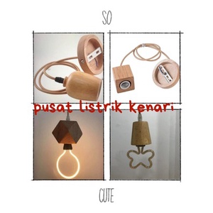 kafe teh modern dengan dekorasi kayu dan lampu gantung