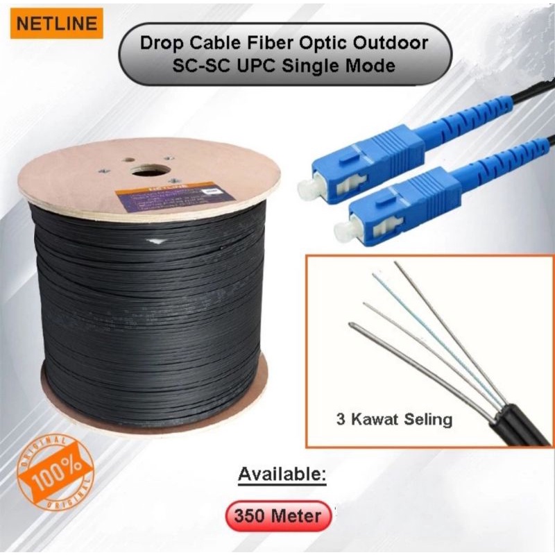 Jual Drop Cable Fiber Optic SC Single Mode 350M Outdoor Netline - 350 ...