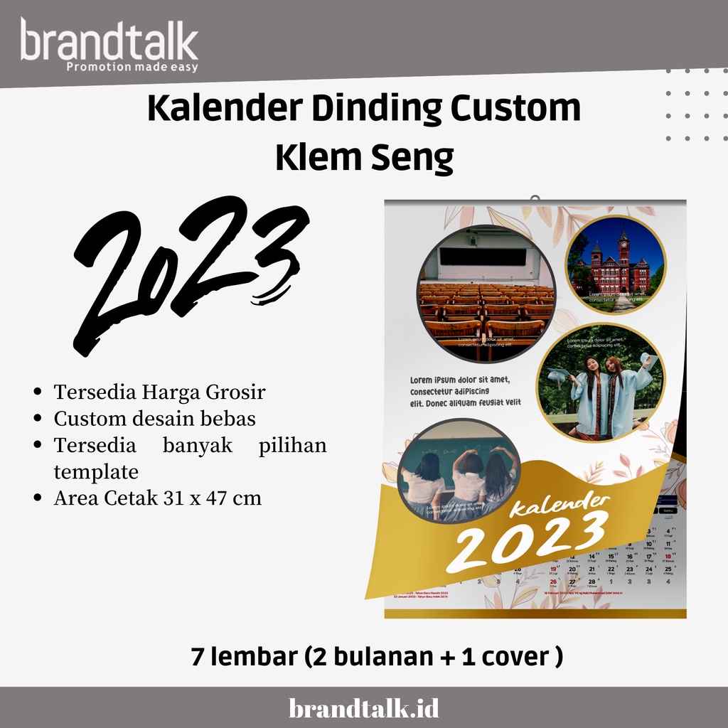 Jual Cetak Kalender Dinding Custom 2023 - Klem Besi - 7 Lembar - Satuan ...