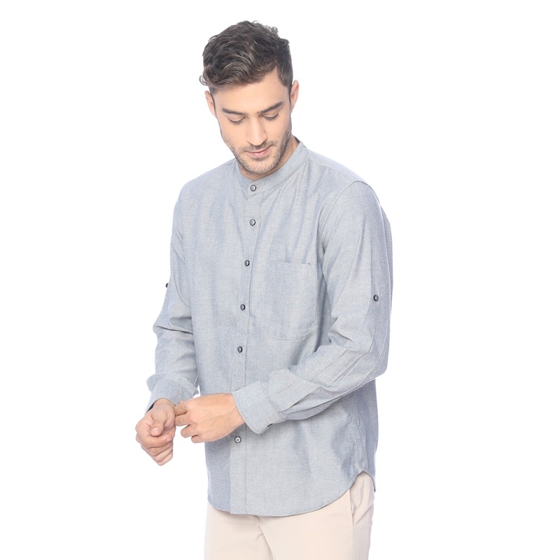 Jual Code Male - Zayn Kemeja Pria Kerah Koko Navy Misty Lengan Panjang ...