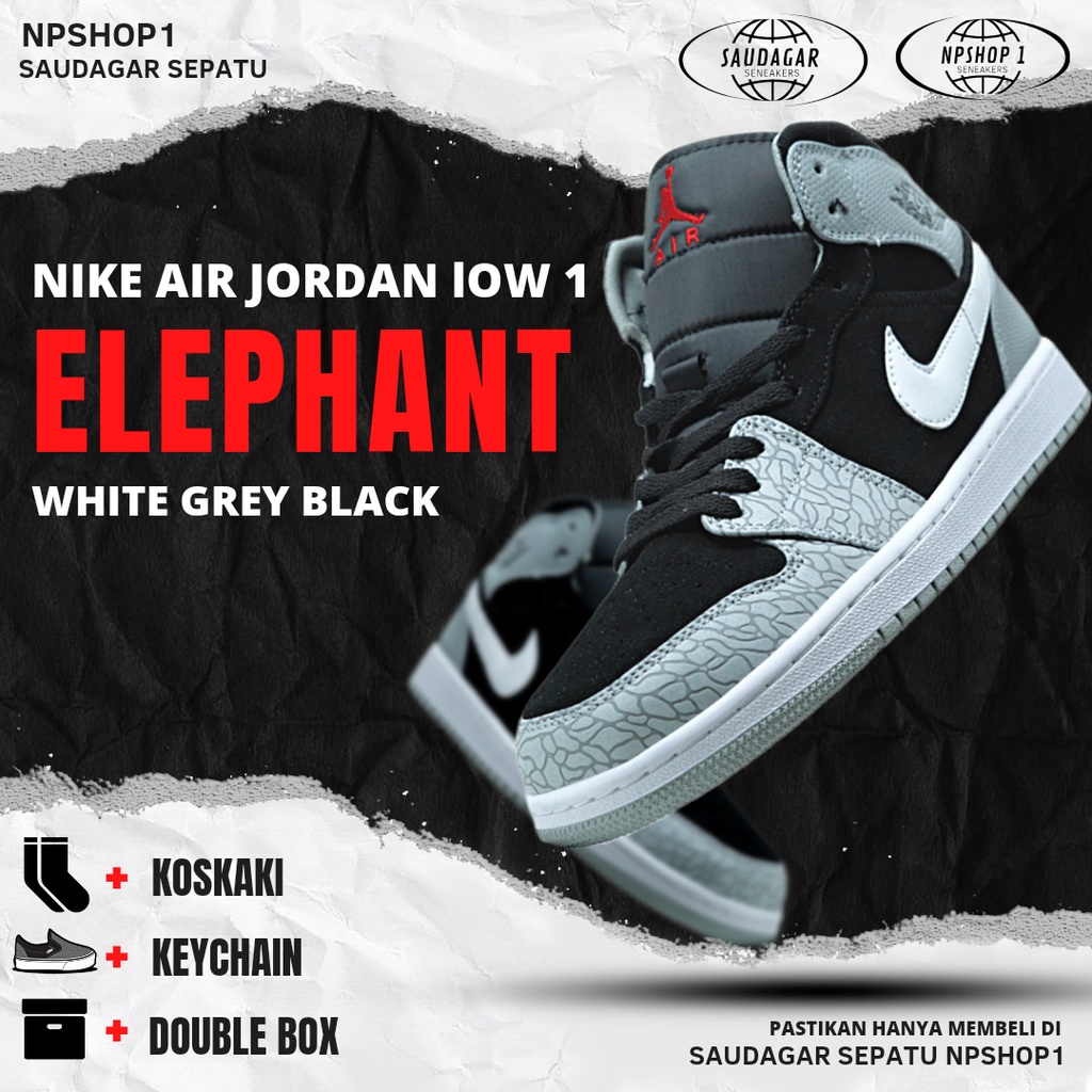 Jual [100 Poto Asli ] Nike Air Jordan 1 High Elephant White Black Grey Shopee Indonesia
