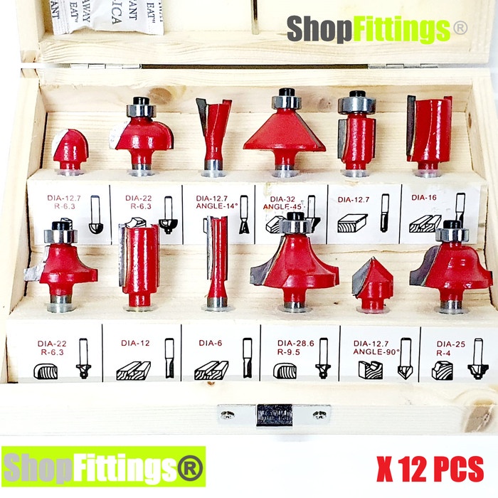 Jual Mesin Mata Router Bit Set Profil Wood Trimmer 12 Or 15 Pcs Shank ...