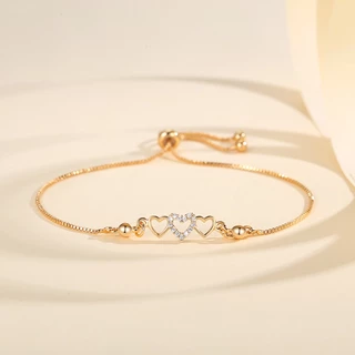 Lanme Jewelry Gelang Hati Wanita Permata Perhiasan Lapis Emas Gelang Titanium Asli Anti Luntur Y729