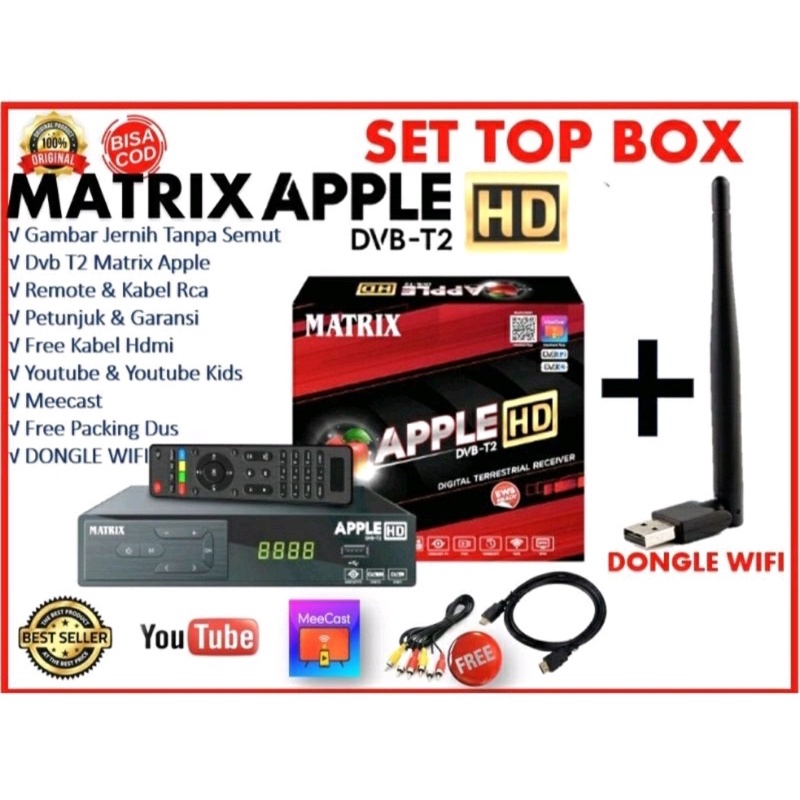 Jual set top box Tv digital T2 Matrix dvb T2 matrix apple merah HD