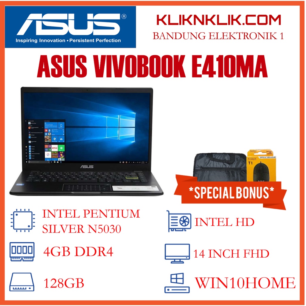 Jual LAPTOP MURAH ASUS VIVOBOOK E410MA INTEL PENTIUM SILVER N5030 4GB