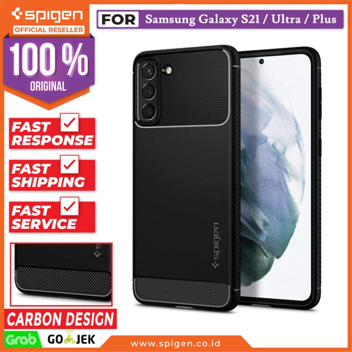 Case Samsung Galaxy S21 Ultra Plus Spigen Rugged Armor Carbon Casing