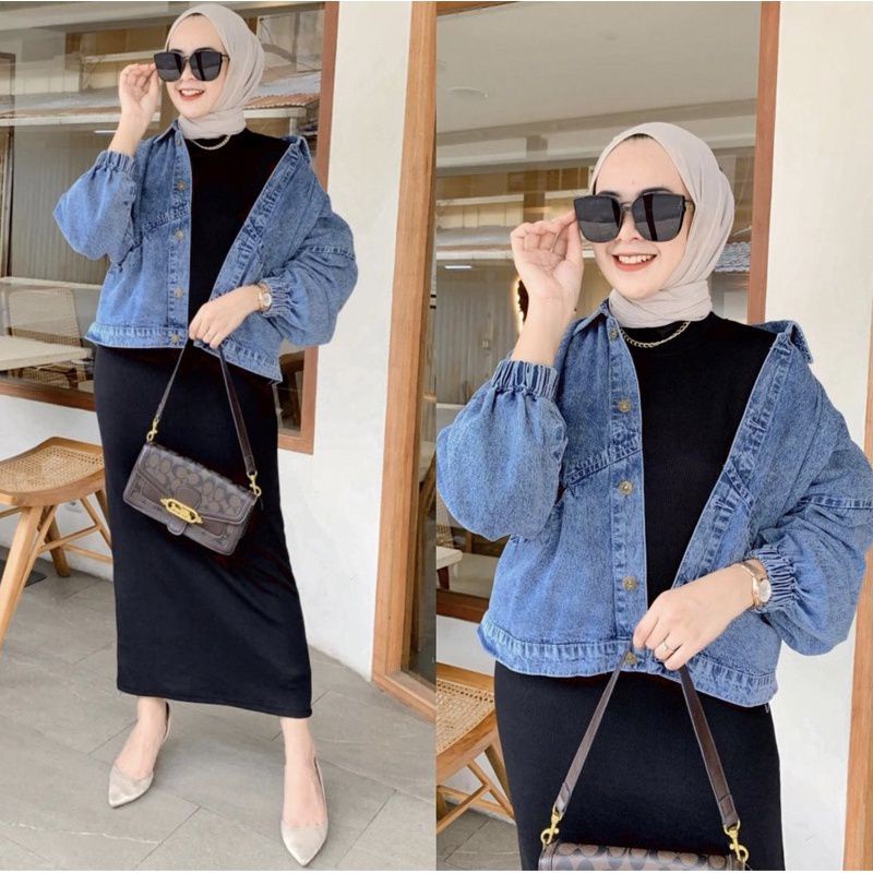JAKET DENIM JEANS OVERSIZE VINTAGE WANITA JACKET JINS OVERSIZE KEKINIAN  JAKET VINTAGE LENGAN BALON CROP JEANS CEWEK TERBARU SNOW JAKET KOREAN STYLE 