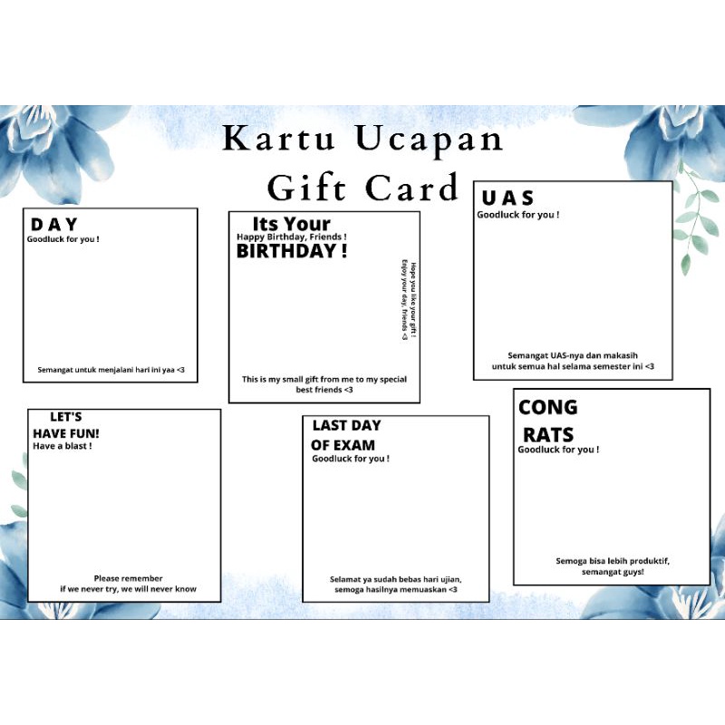 Jual Gift Card Mini - Kartu Ucapan FREE PLASTIK Ukuran 14x14 | Shopee ...