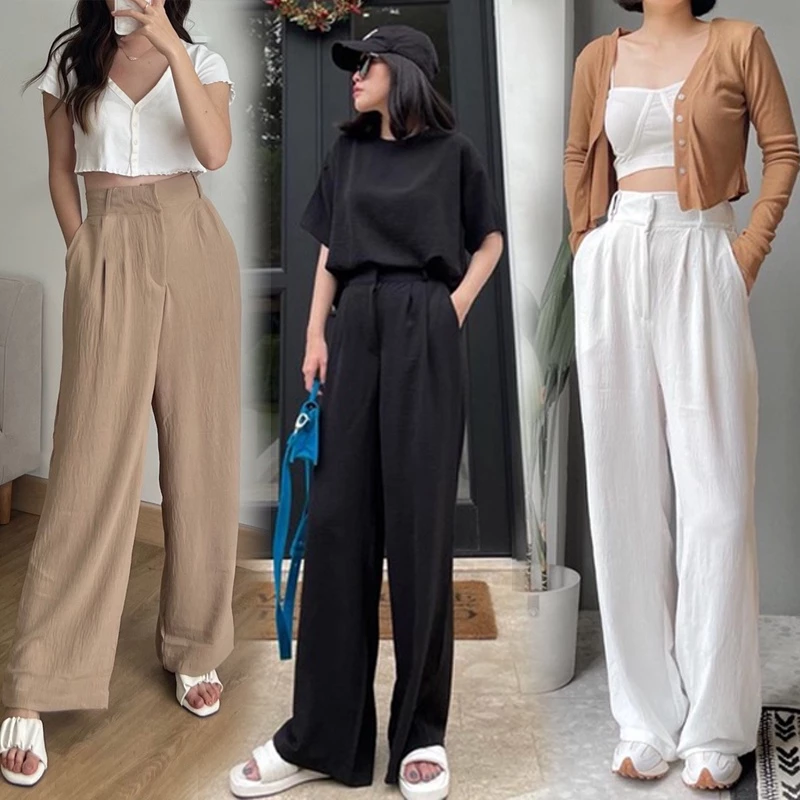 Celana Kulot Crinkle Highwaist Wanita Loose Premium