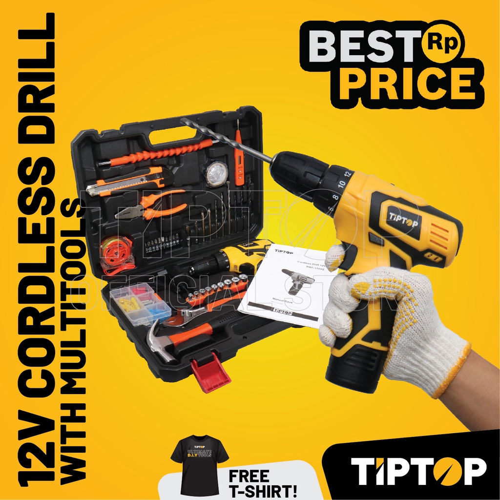 Jual TIP TOP Cordless Drill / Mesin Bor Baterai set 100pcs 12V (BMT