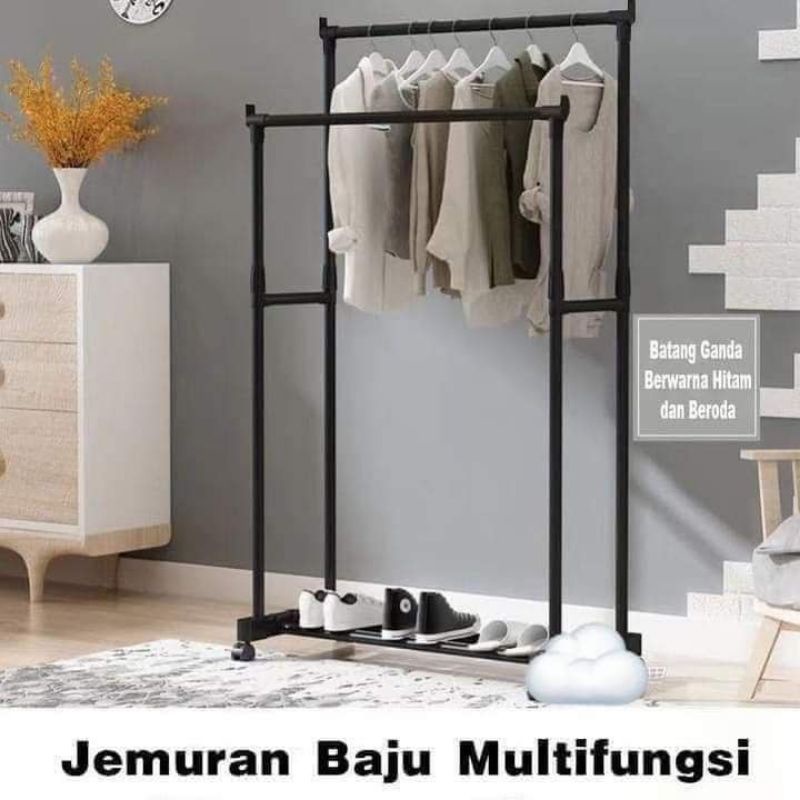 Jual Double pole rak hitam | Shopee Indonesia