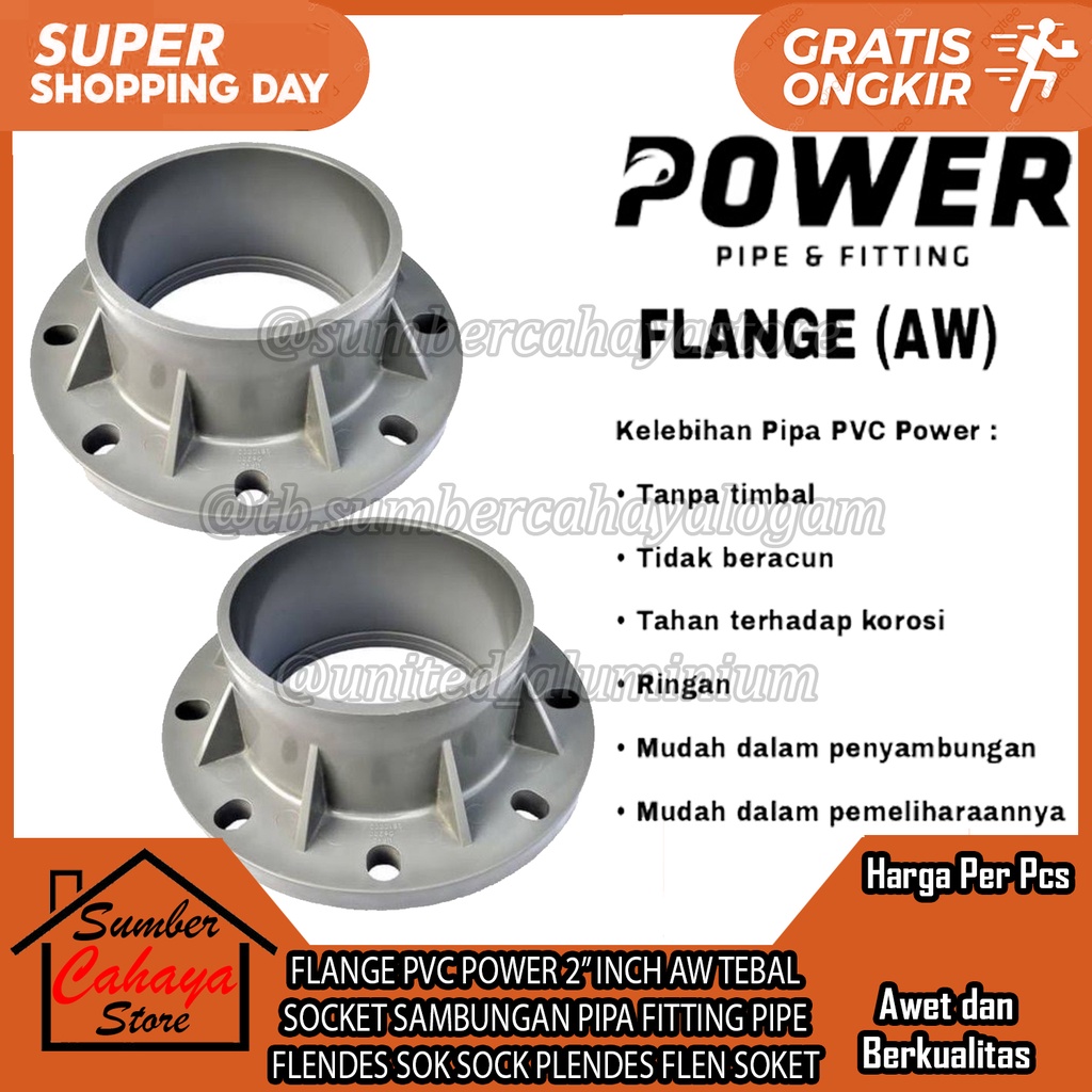 Jual FLANGE PVC POWER 2” INCH AW TEBAL SOCKET SAMBUNGAN PIPA FITTING