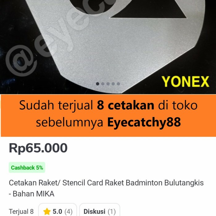 Jual Raket Cetakan Raket / Logo Raket / Stencil Card Badminton - Mika ...