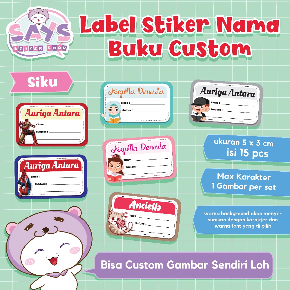 Jual CETAK STIKER NAMA BUKU ANAK SEKOLAH CUSTOM (isi 15pcs) Shopee Indonesia