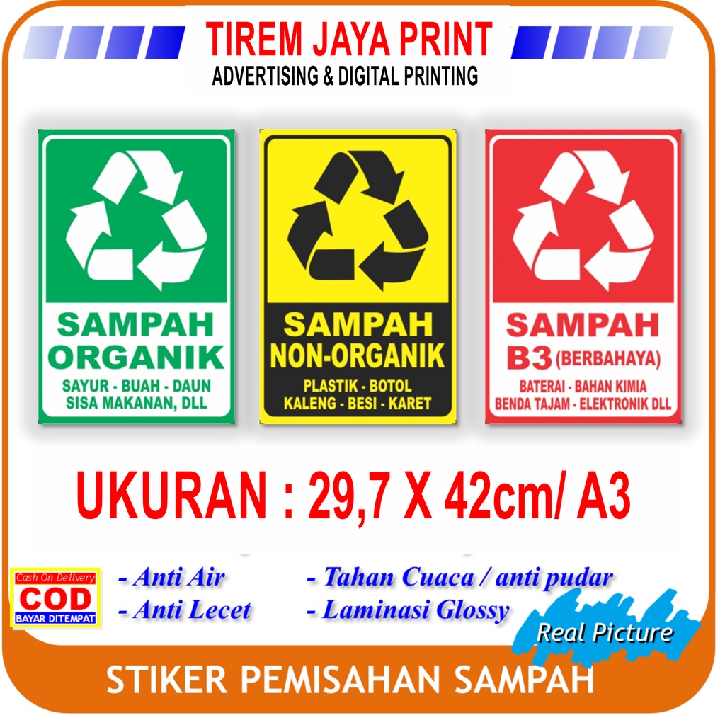 Jual Sticker Tempat Sampah Uk. A3 /Sampah Organik,Sampah AnOrganik