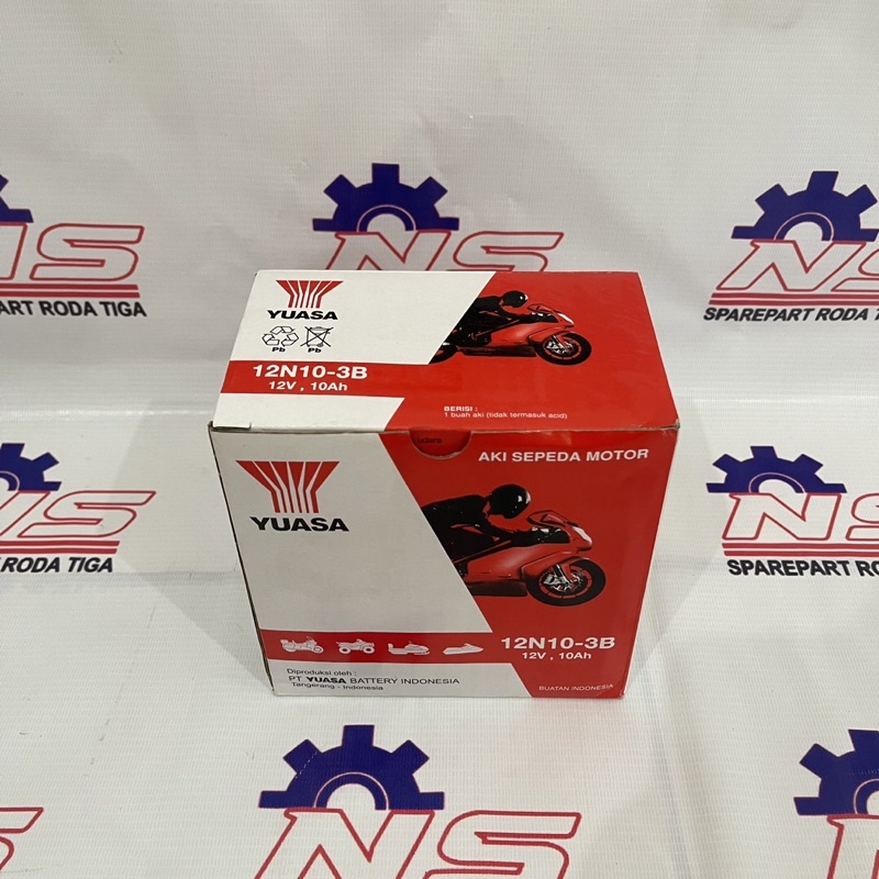 Jual Aki Accu Yuasa 12N10-3B Basah Motor Roda Tiga - Sparepart Roda