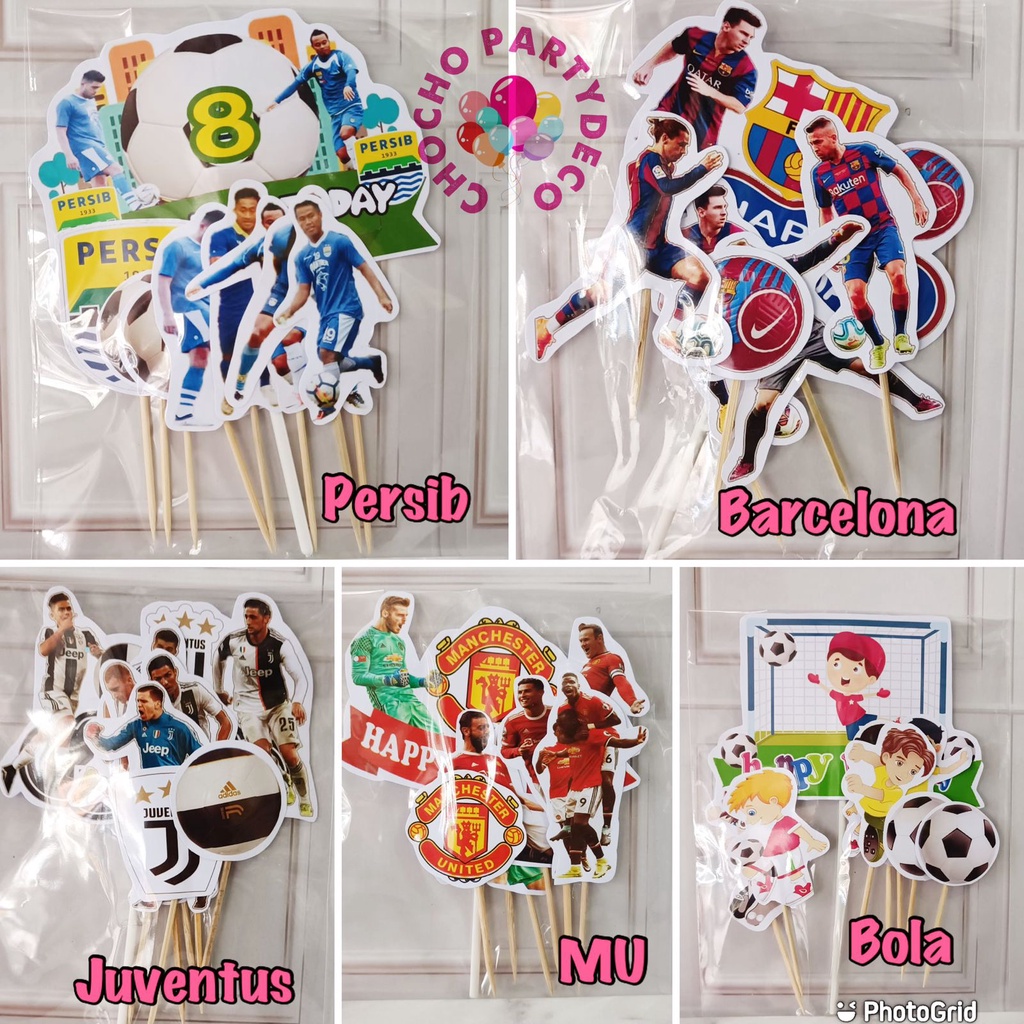 Jual (6pc) topper Bola topper kue topper persib juventus barcelona ...