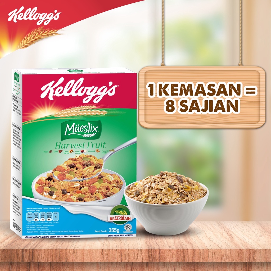 Jual Kellogg's Mueslix Harvest Fruit Buah Raisins Almond Multigrains