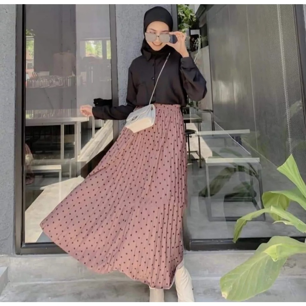 Jual Rok Plisket Polkadot Premium Rok Polka Wanita Dewasa Shopee Indonesia 4116