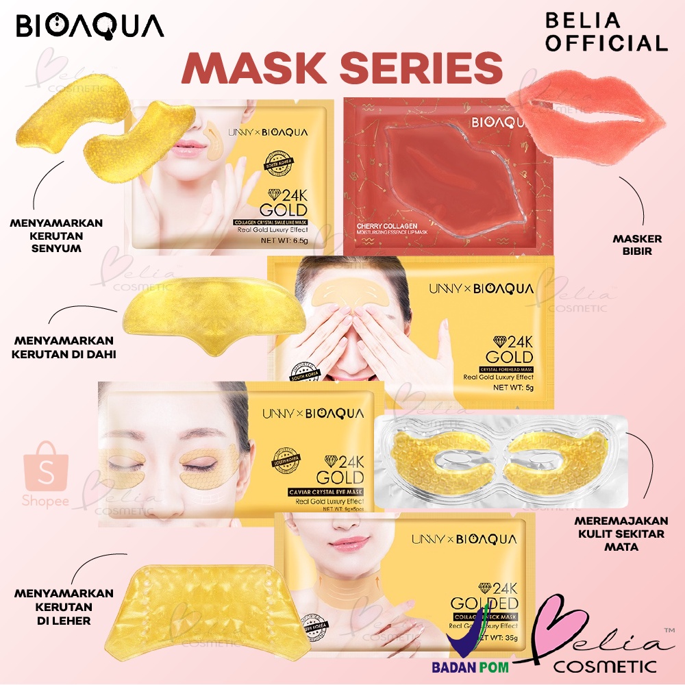 Jual BELIA BIOAQUA Masker Lip Mask Eye Mask 24K Forehead Mask