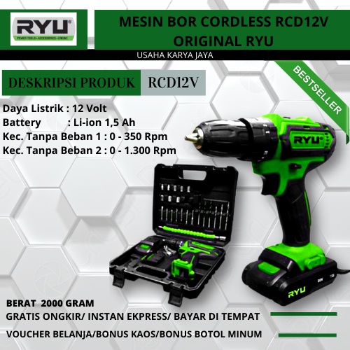 Jual Mesin Bor RYU Cordless RCD12V RYU Original Terbaru Mesin Bor Murah ...