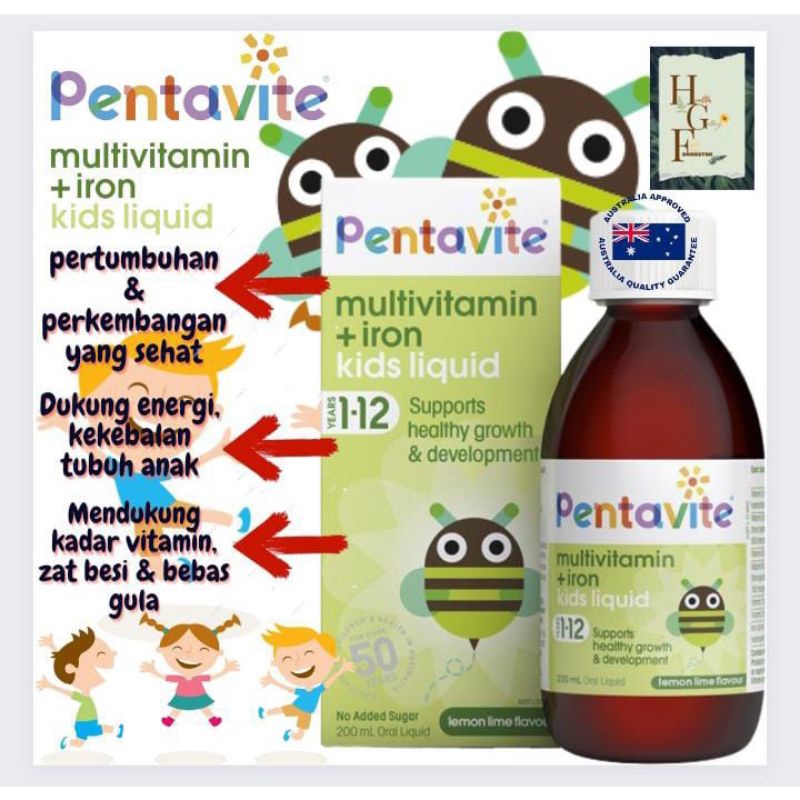 Jual Pentavite multivitamin + iron kids liquid 200ml Shopee Indonesia