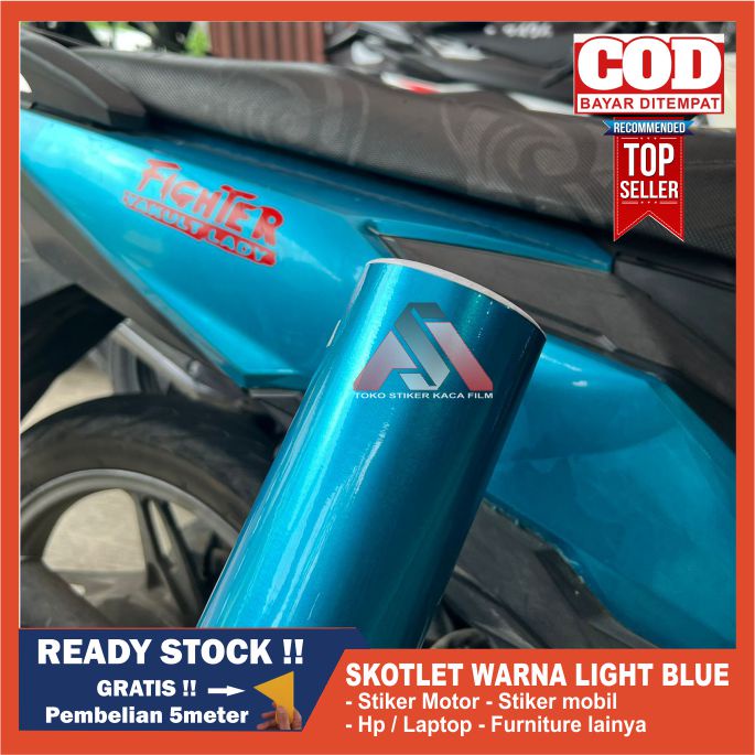 Jual Stiker Skotlet Motor Warna Biru Glossy Metalik Candy Light Blue