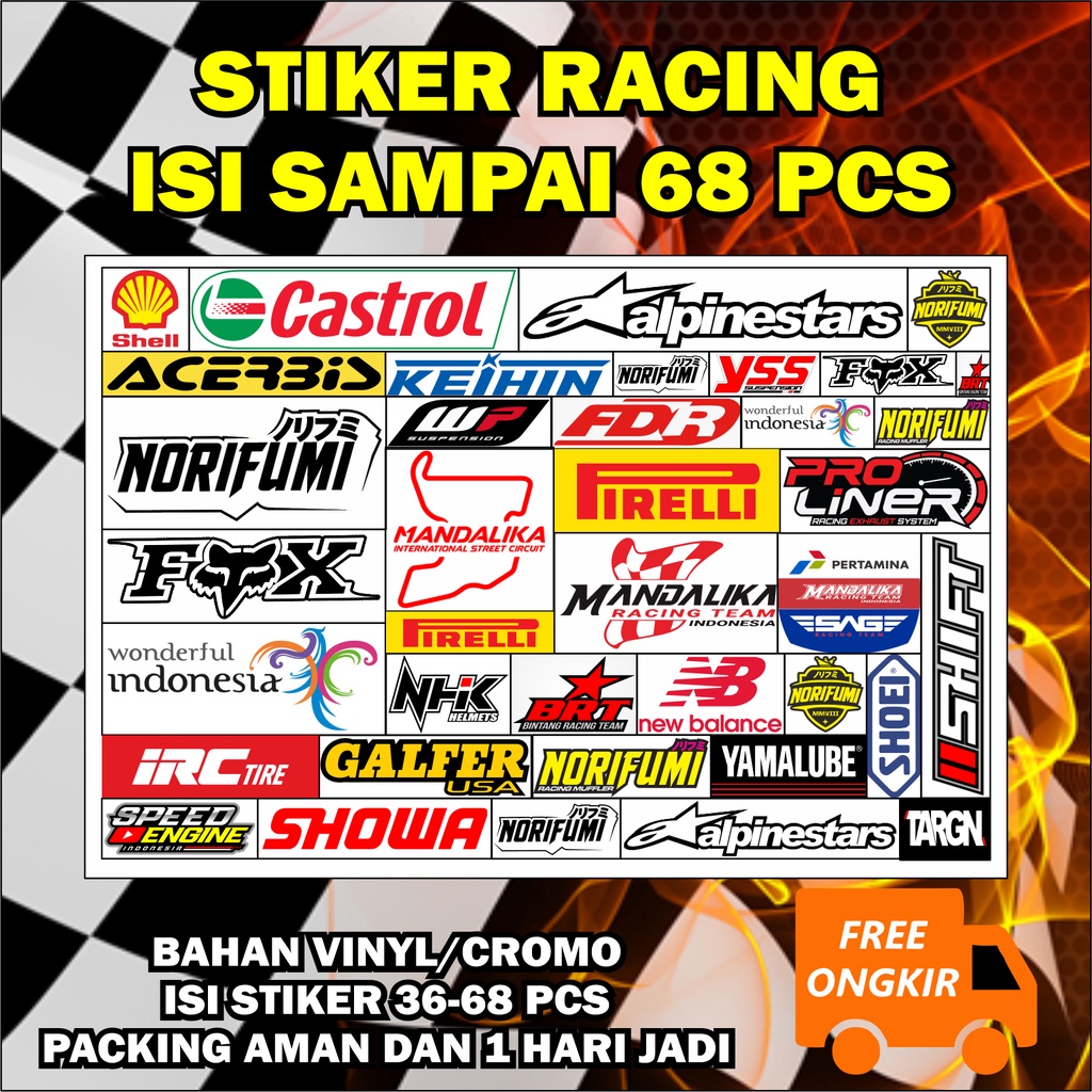 Jual Stiker Racing Motor Mobil vinyl kromo Isi 68 Pcs Media Kertas A3 ...