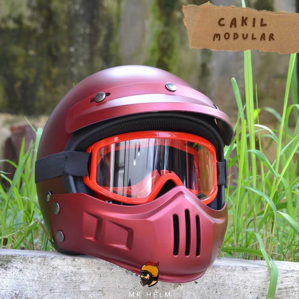 Jual HELM RETRO CAKIL MODULAR SNI VESPA / CAFERACER FREE GOGGLE ( MR ...