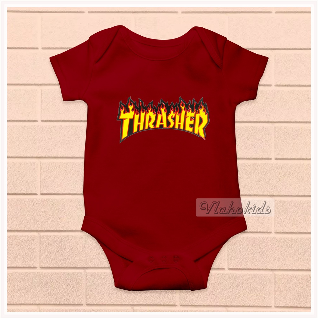 Gerber Baby Onesie - Thrasher Skate Brand Graphic, White Cotton Short Sleeve Bodysuit (Unisex)