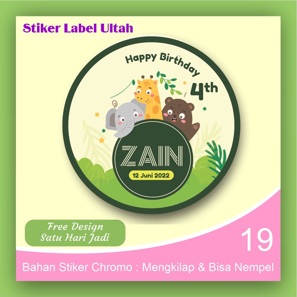 Jual Stiker Sticker Label Ulang Tahun Ultah Anak Bulat Custom karakter ...