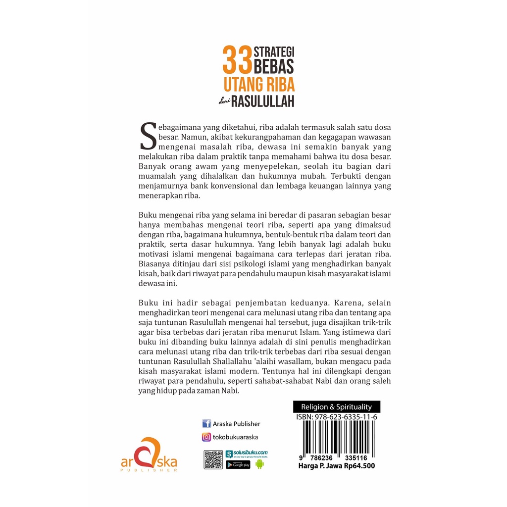 Jual Buku 33 Strategi Bebas Utang Riba Dari Rasulullah - Araska (Agama ...