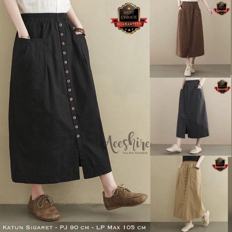 Jual AMORA SKIRT | Rok Katun Polos Panjang Wanita Terbaru Model Kancing ...